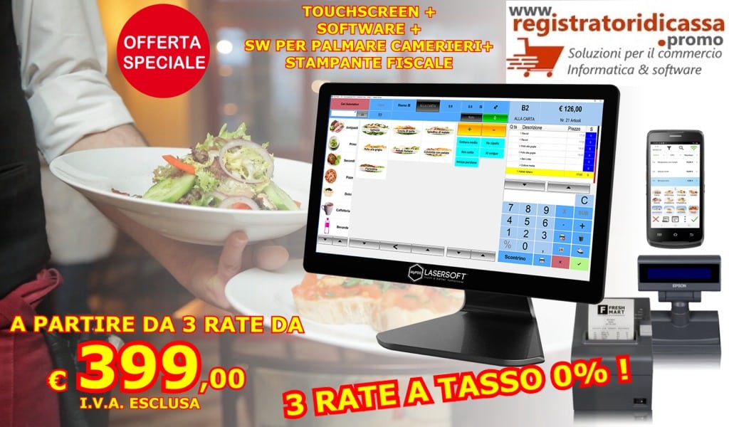 REGISTRATORE DI CASSA TGOUCHSCREEN RISTORANTE TAVOLI E COMANDE